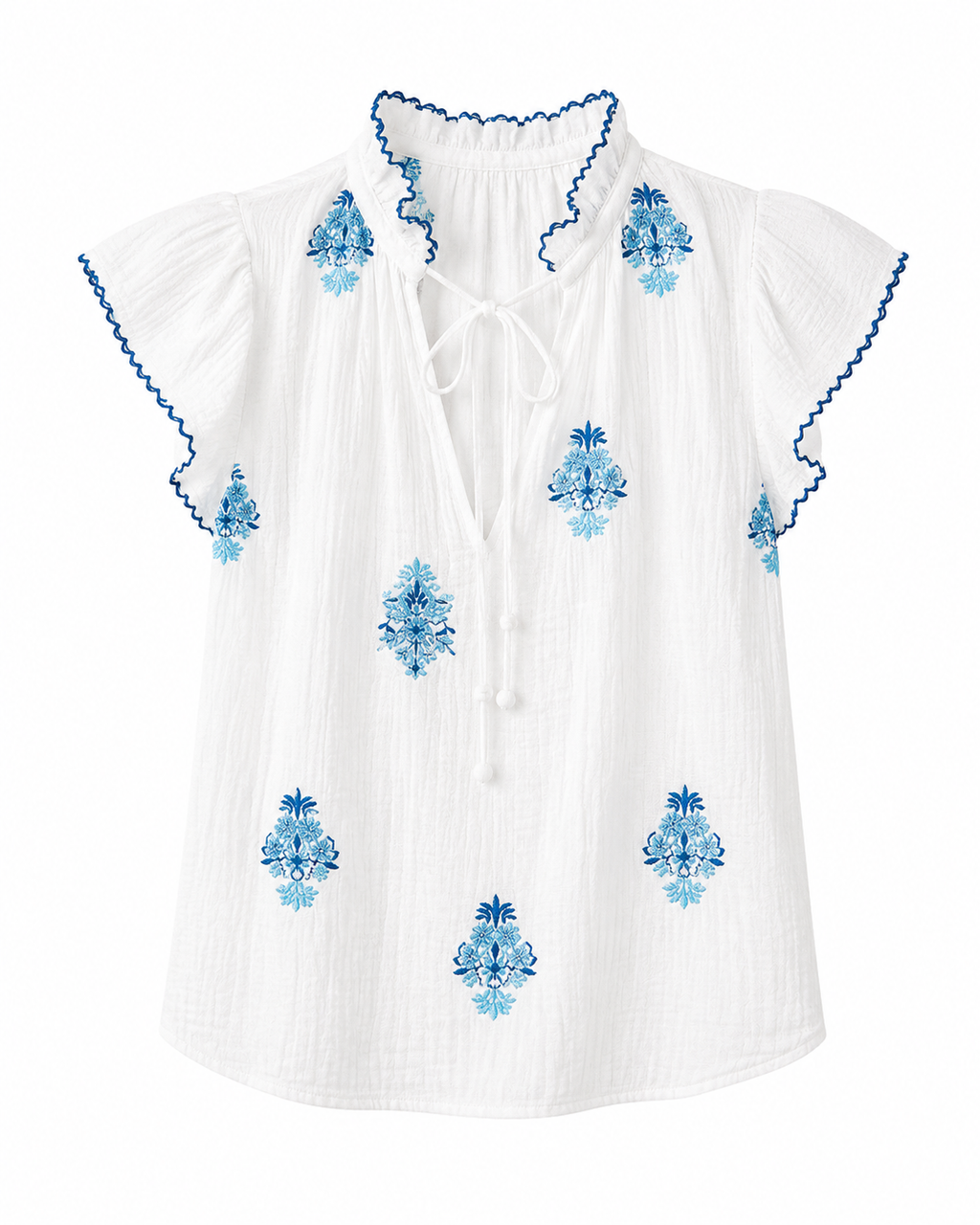 Embroired Flutter Sleeve Blouse