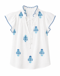 Embroired Flutter Sleeve Blouse