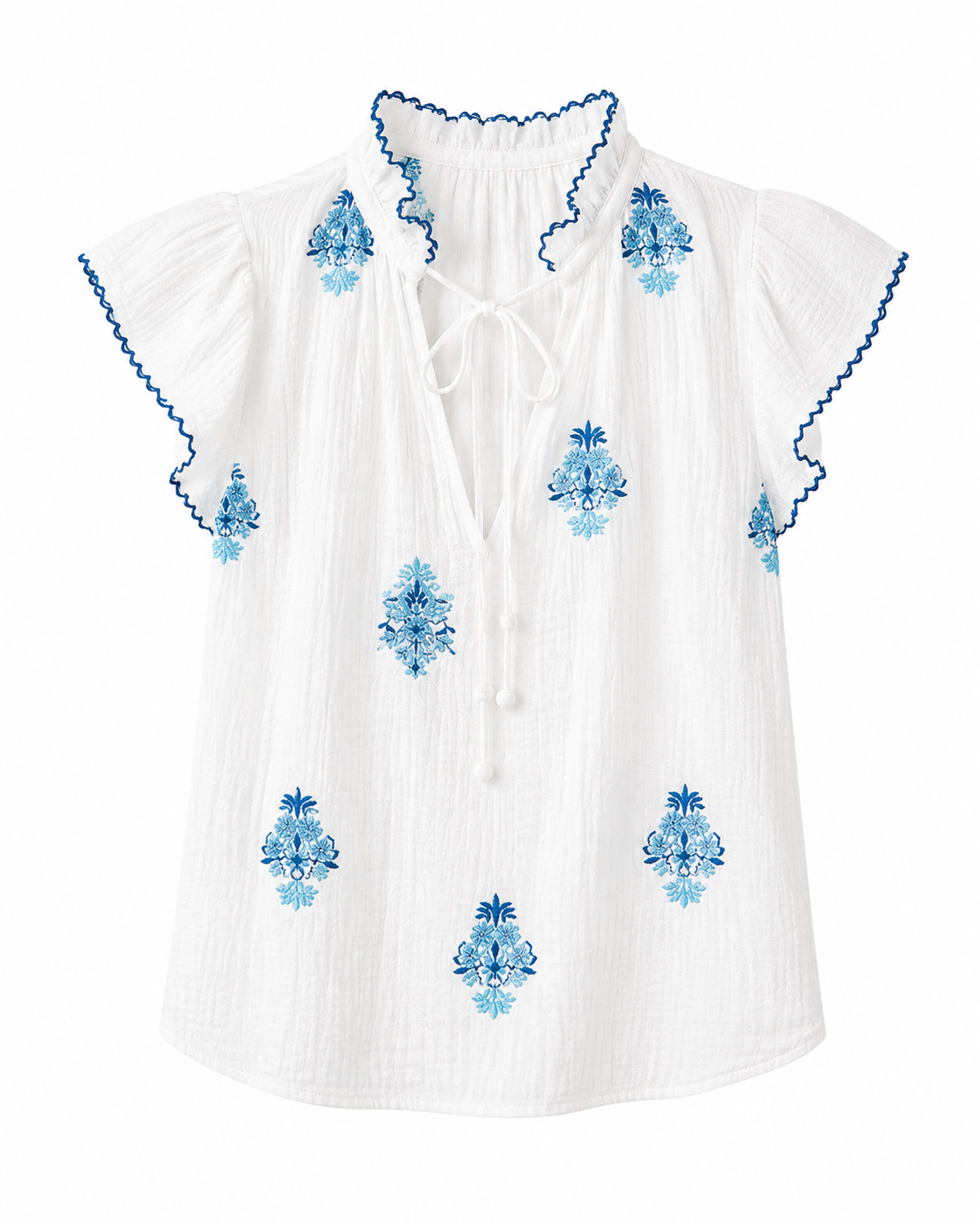 Embroired Flutter Sleeve Blouse