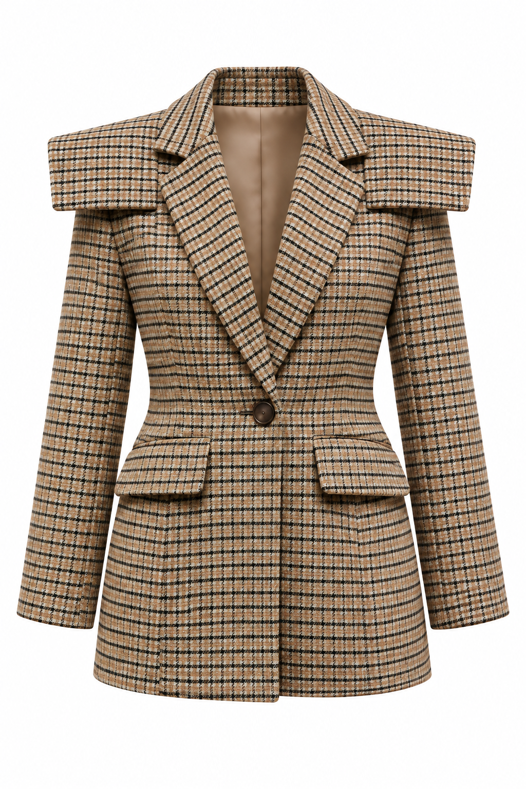 Sculpted Shoulder Plaid Blazer
