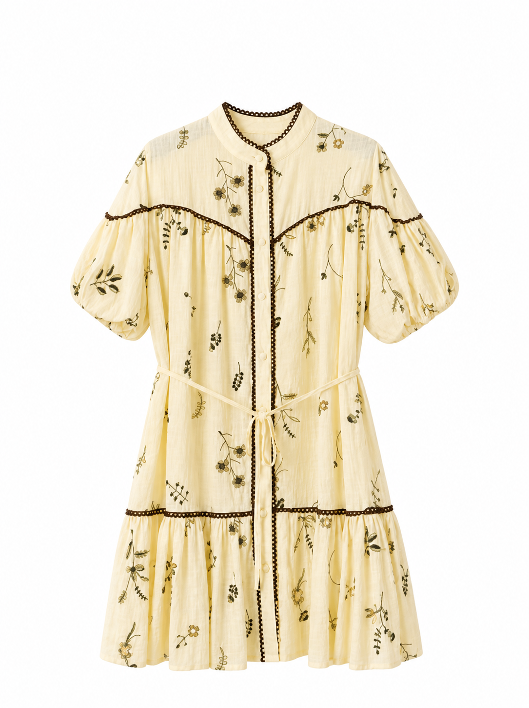 Embroidered Floral Tie-Waist Mini Dress