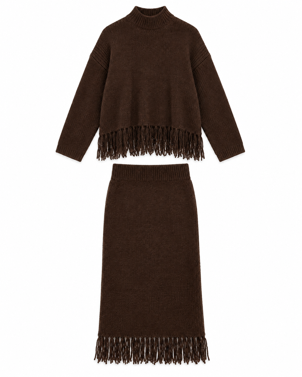 Fringe Knit Sweater & Skirt Set