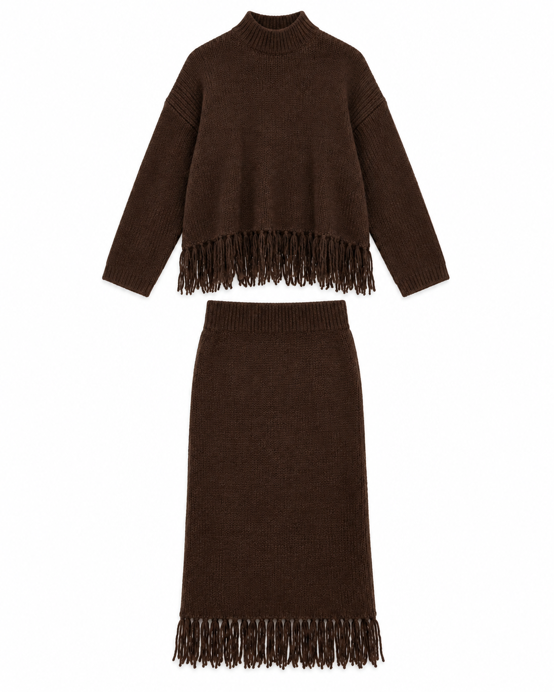 Fringe Knit Sweater & Skirt Set