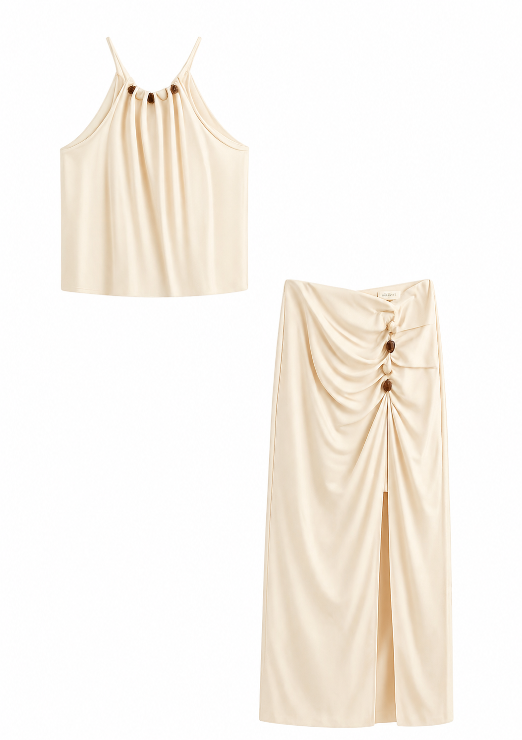 MIXED LINEN PEARL-EMBELLISHED MIDI SKIRT AND TOP SET