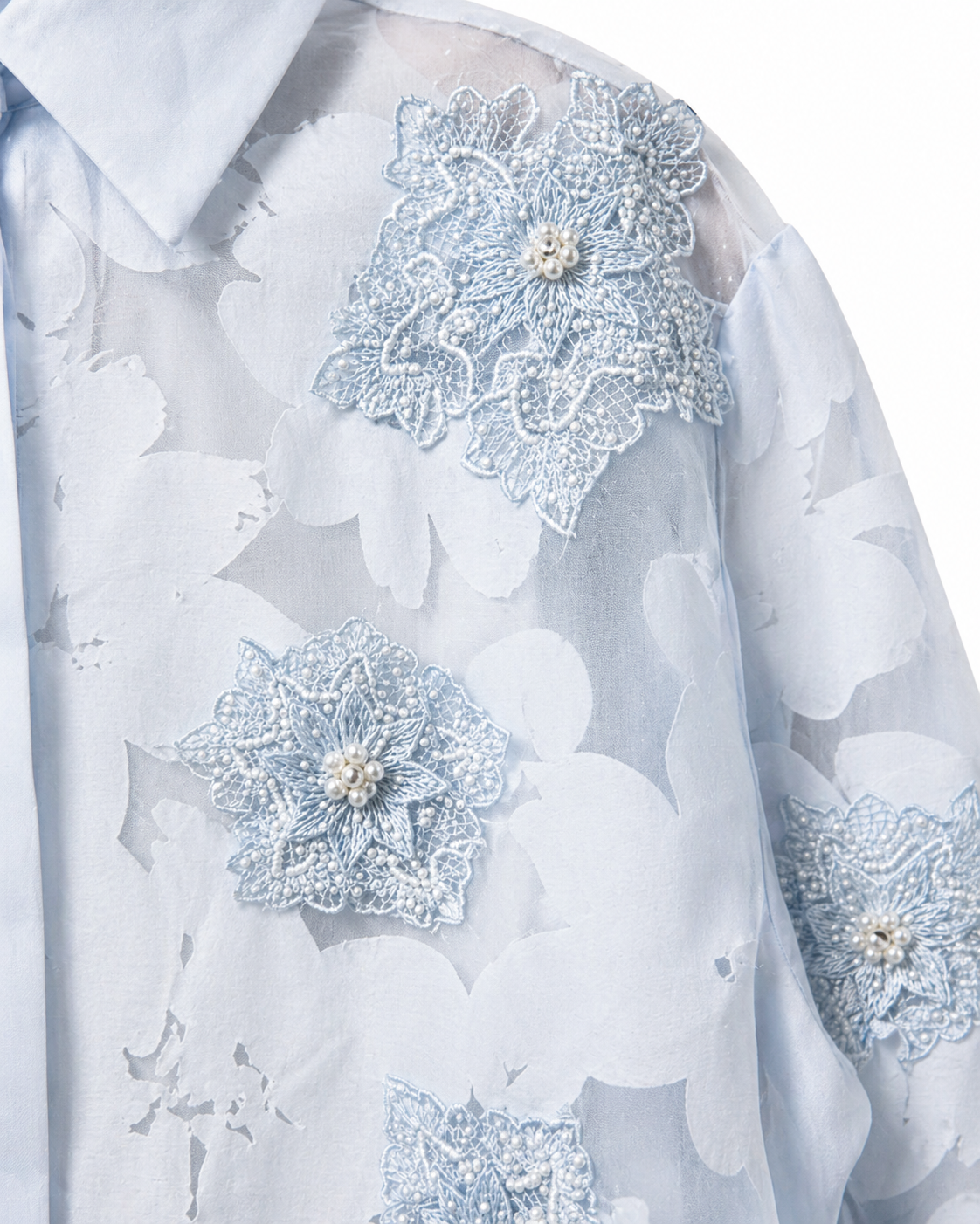 Sheer Embroidered Floral Shirt