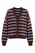 Striped Mohair Cardigan in Chocolate and Lavender