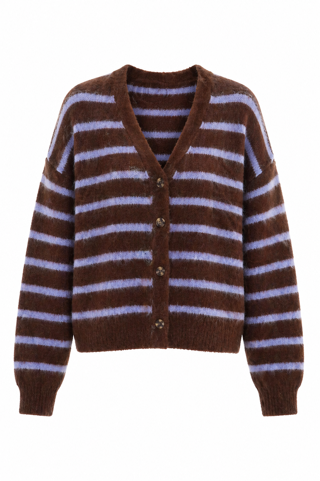 Striped Mohair Cardigan in Chocolate and Lavender