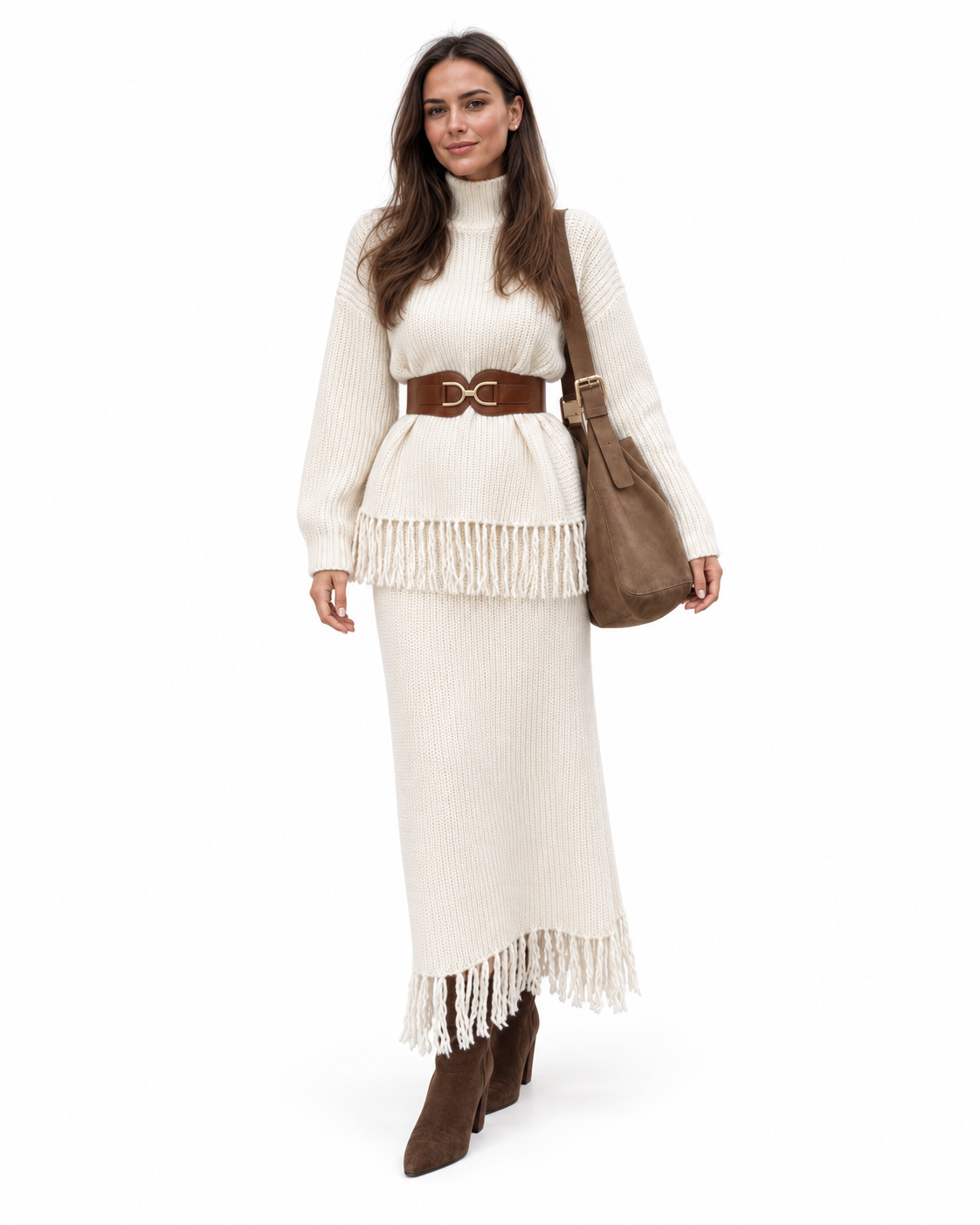 Fringe Knit Sweater & Skirt Set