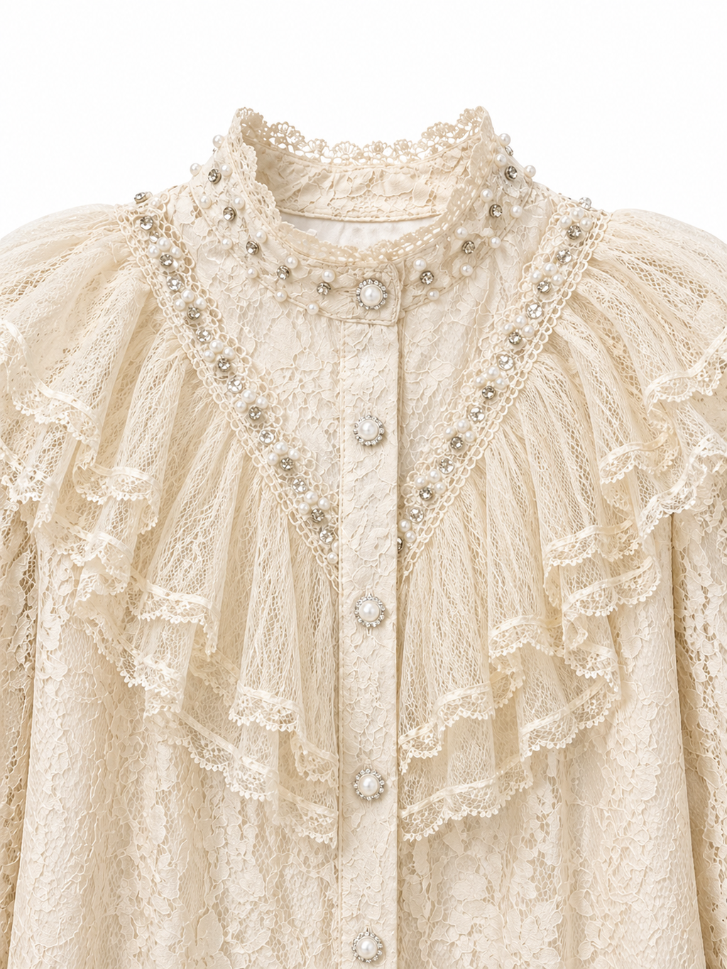 Lace Ruffle Blouse With Pearl Details