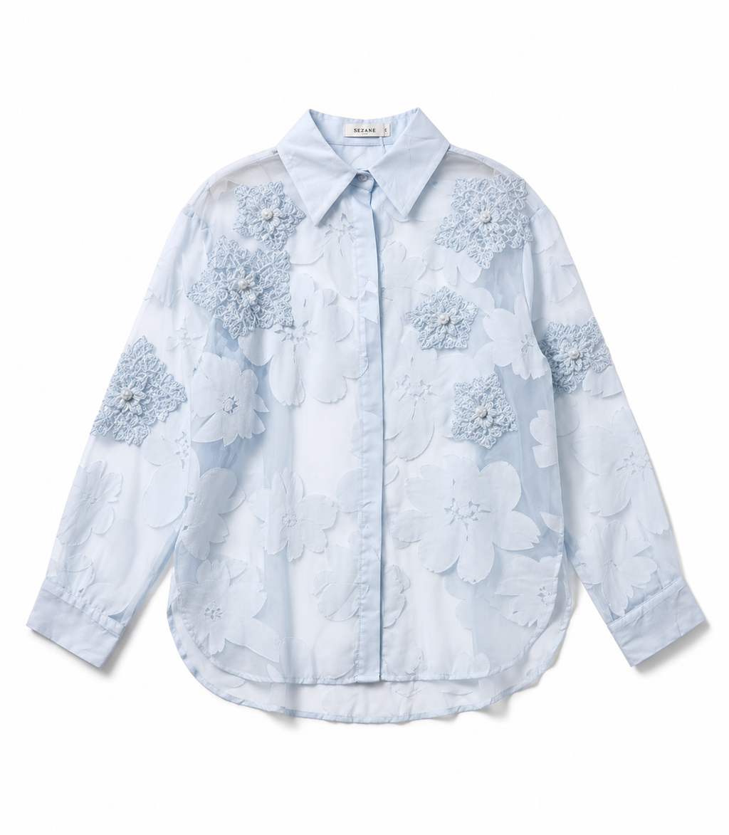 Sheer Embroidered Floral Shirt