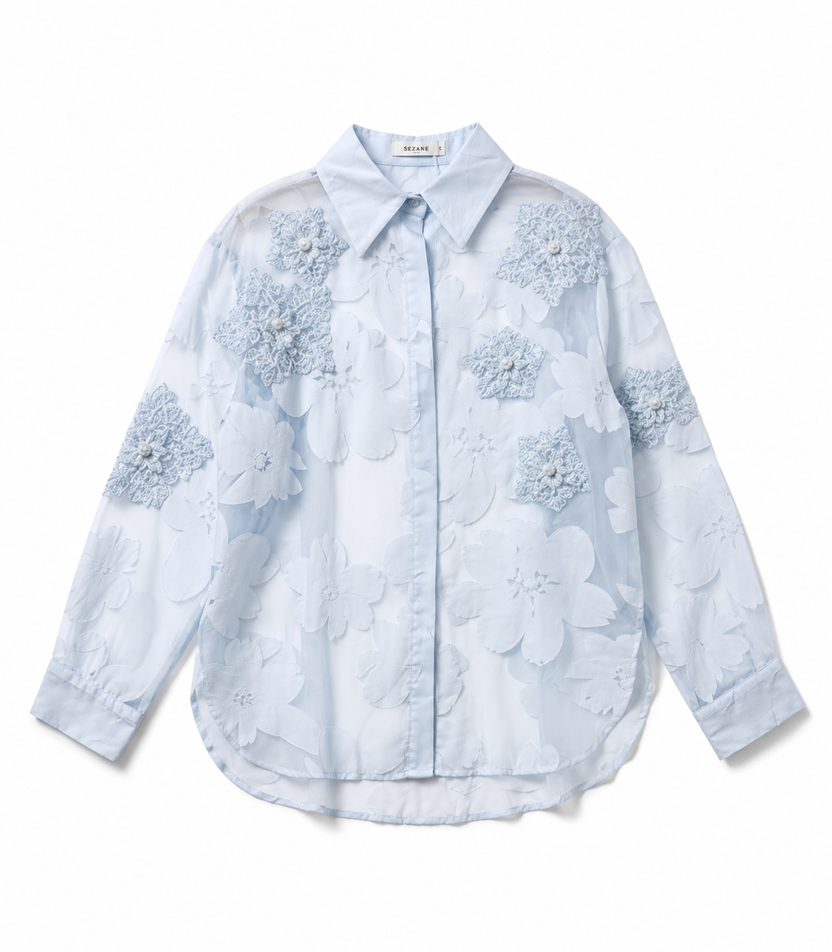 Sheer Embroidered Floral Shirt