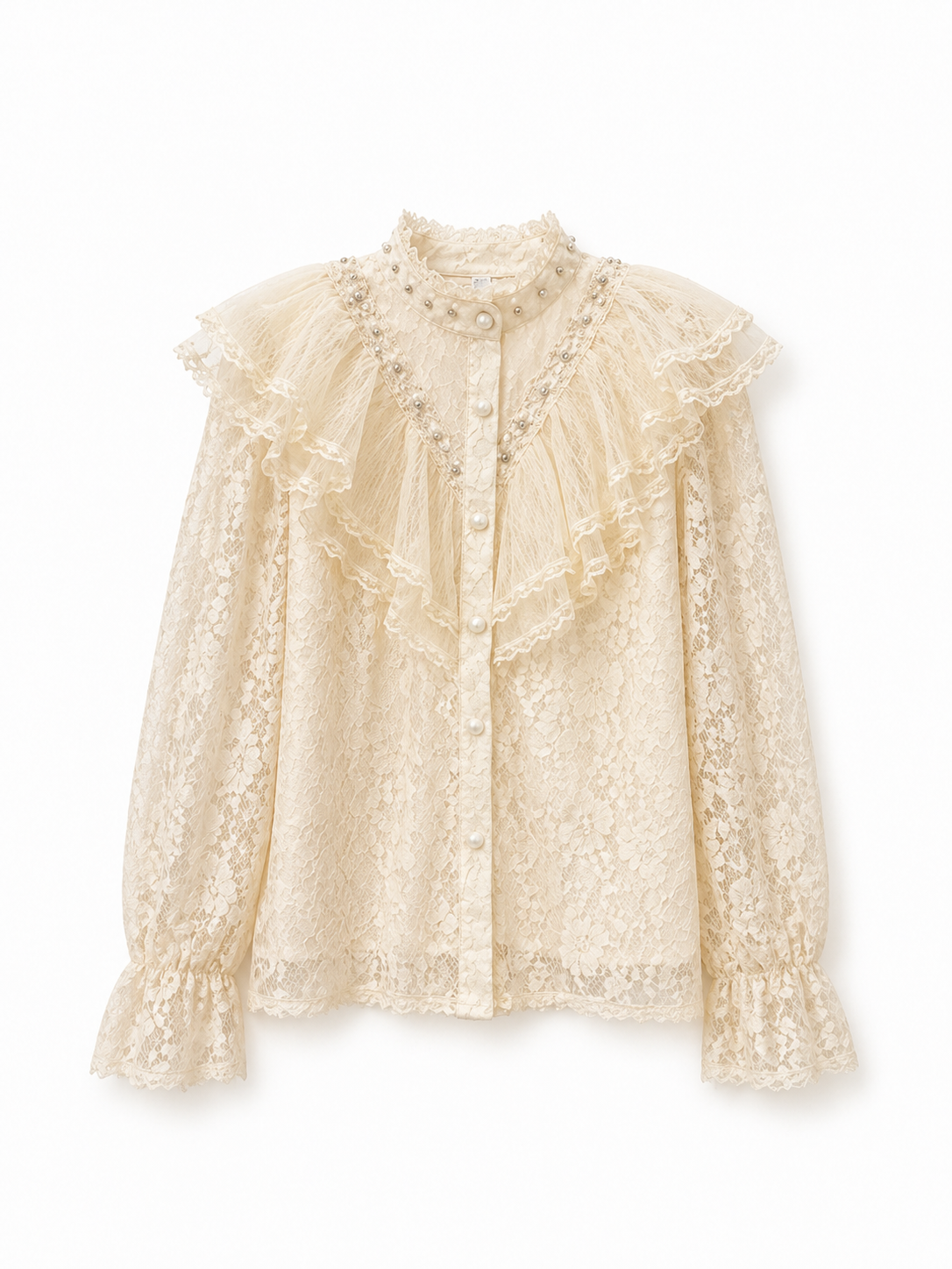 Lace Ruffle Blouse With Pearl Details