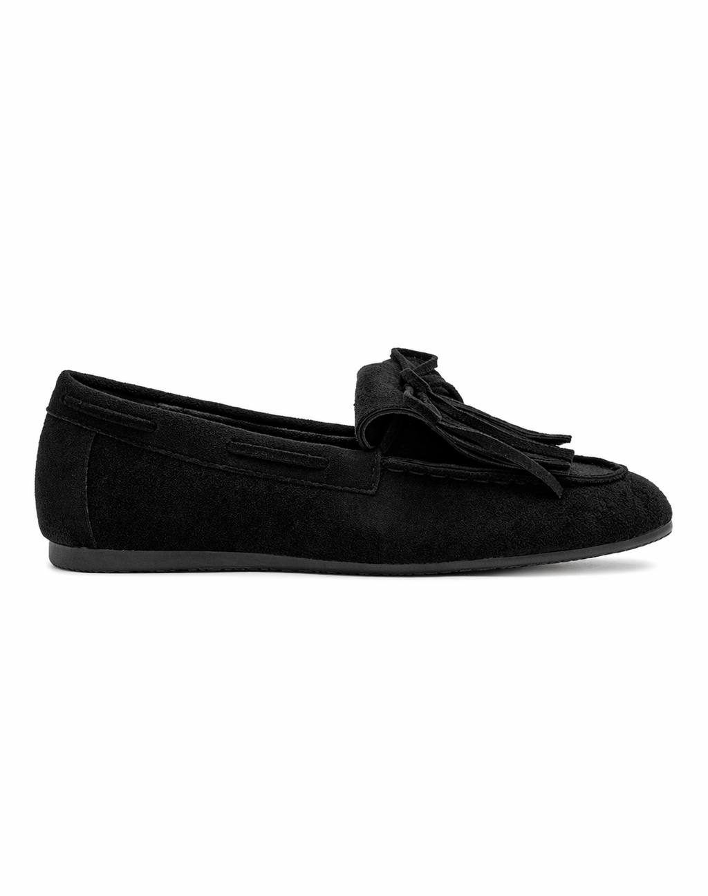 Black Suede Fringe Loafers