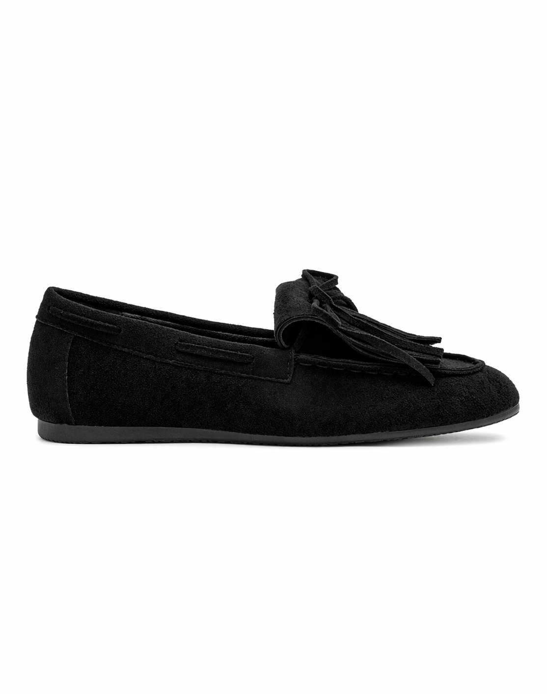 Black Suede Fringe Loafers