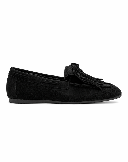 Black Suede Fringe Loafers