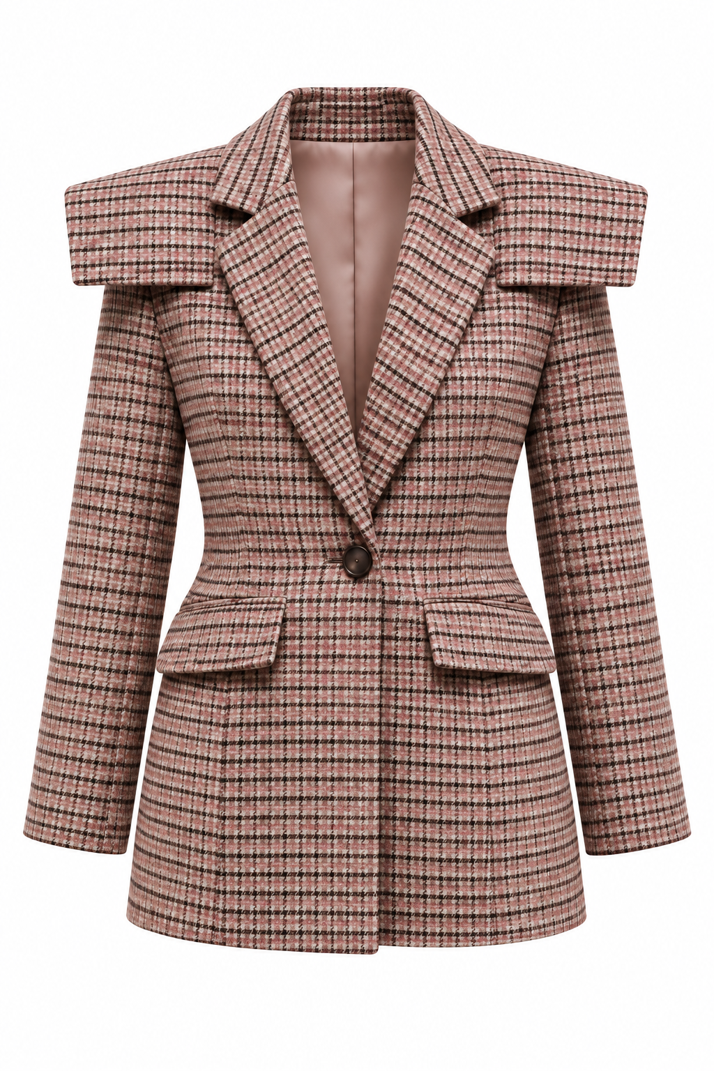 Sculpted Shoulder Plaid Blazer