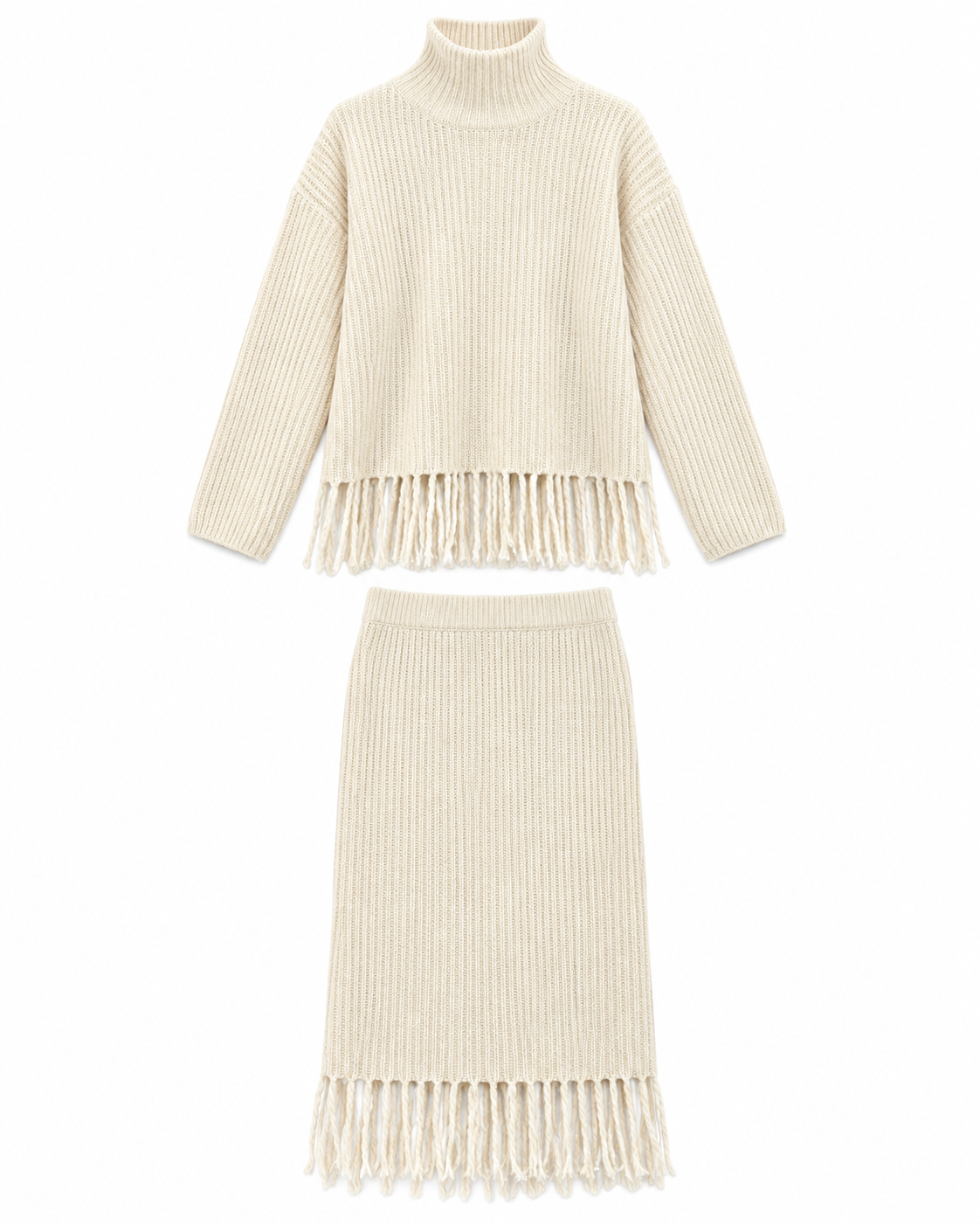 Fringe Knit Sweater & Skirt Set
