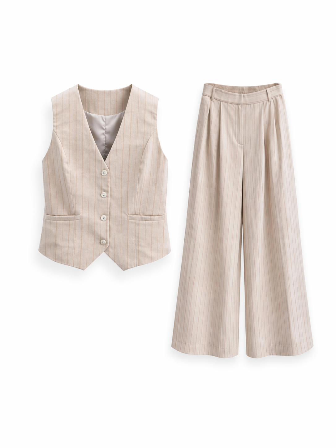 Pinstripe Tailored Vest & Wide- Leg Set