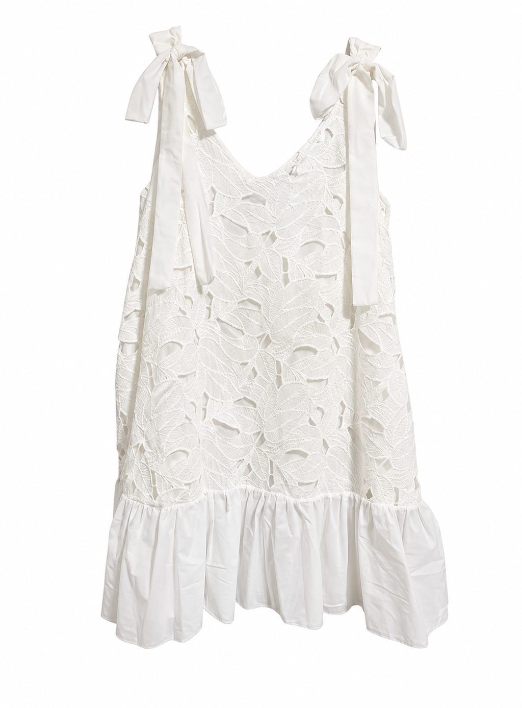 White Embroidered Bow Dress