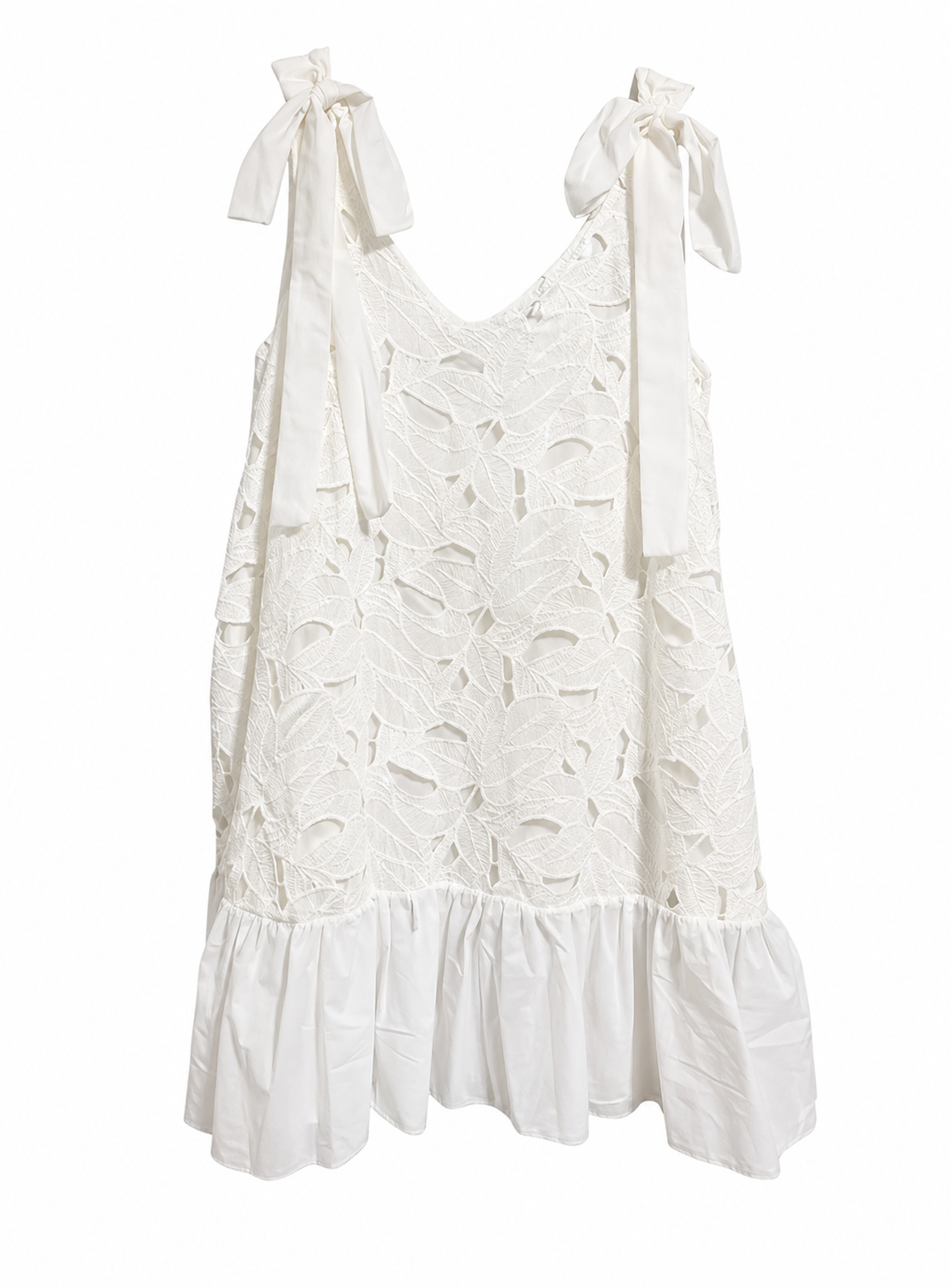 White Embroidered Bow Dress