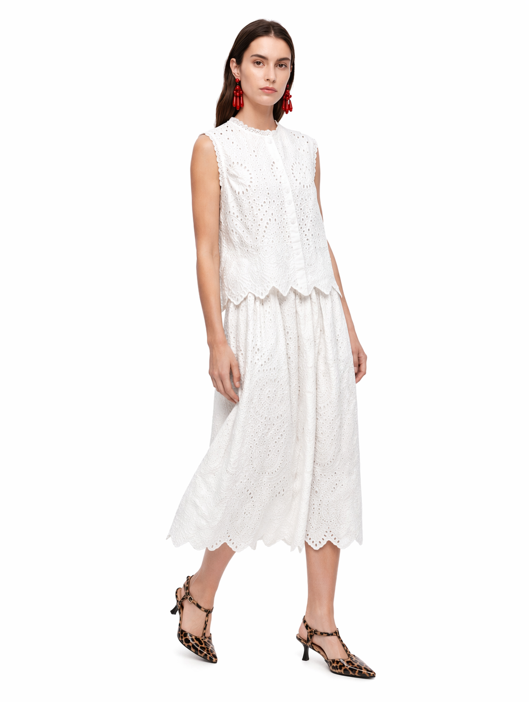 White Eyelet Midi Set