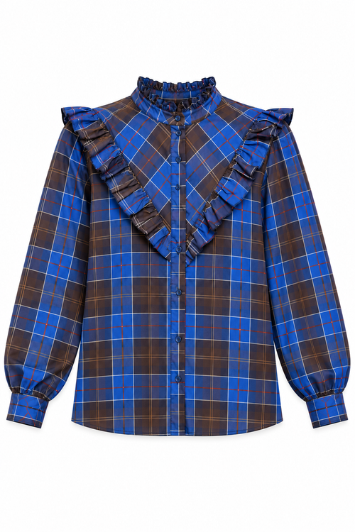 Alma Ruffle Plaid Blouse