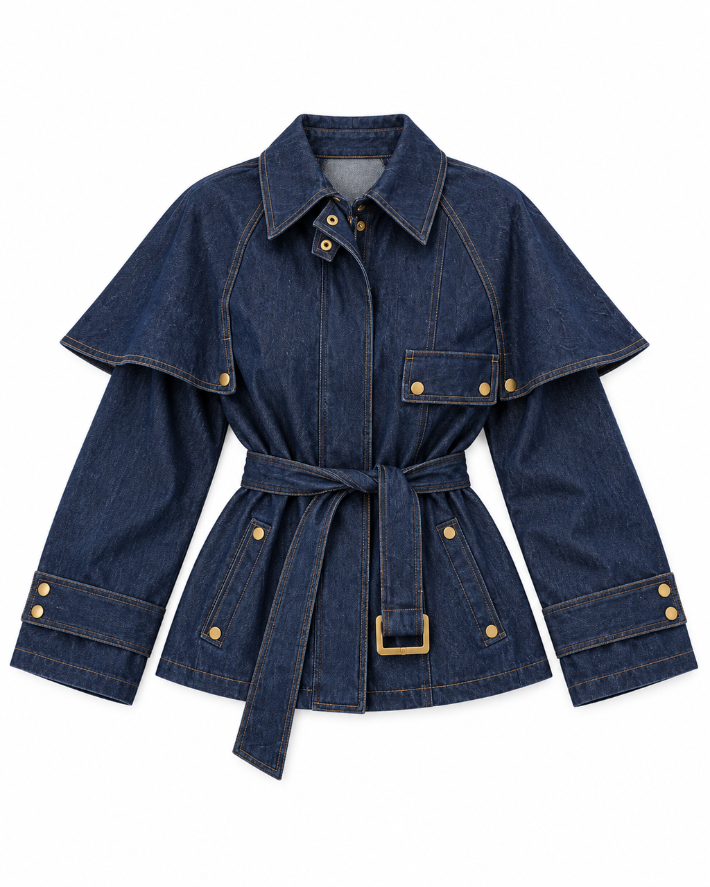 Belted Cape Denim Jacket
