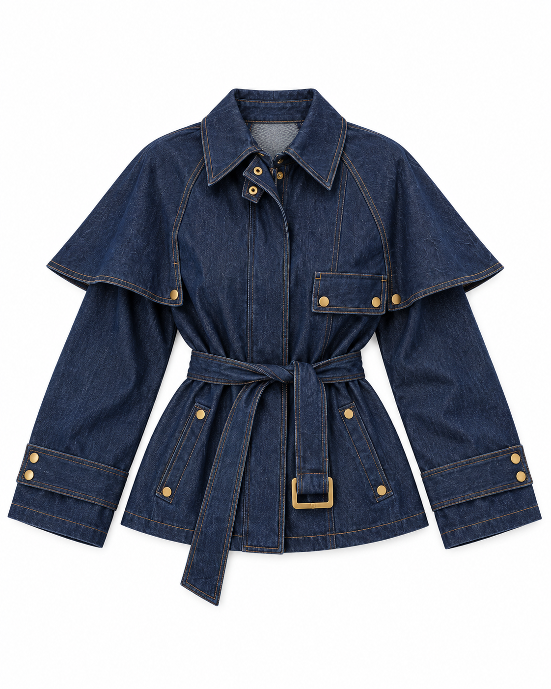 Belted Cape Denim Jacket