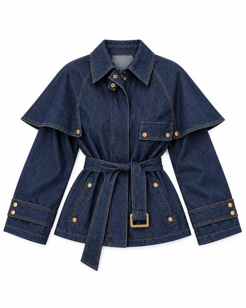 Belted Cape Denim Jacket