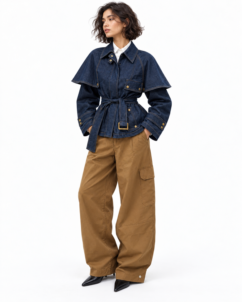 Belted Cape Denim Jacket