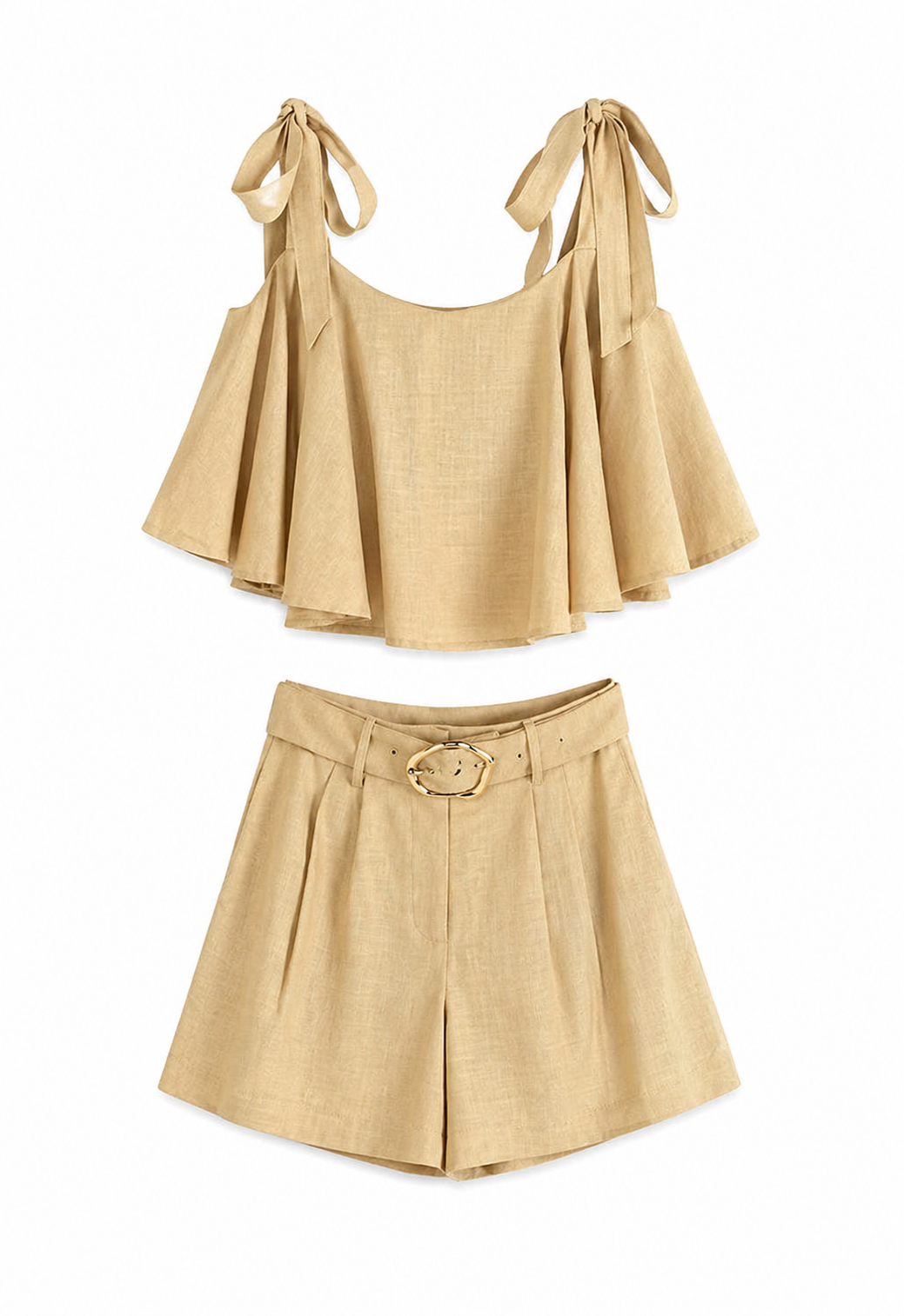 Timeless Linen Set - Structured Shorts & Ruffle Tie Top