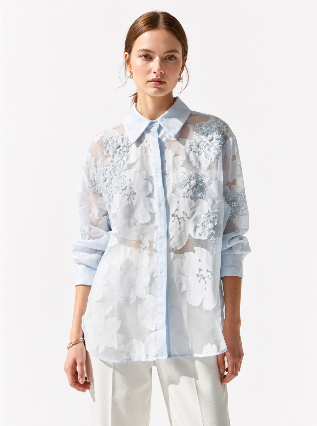 Sheer Embroidered Floral Shirt