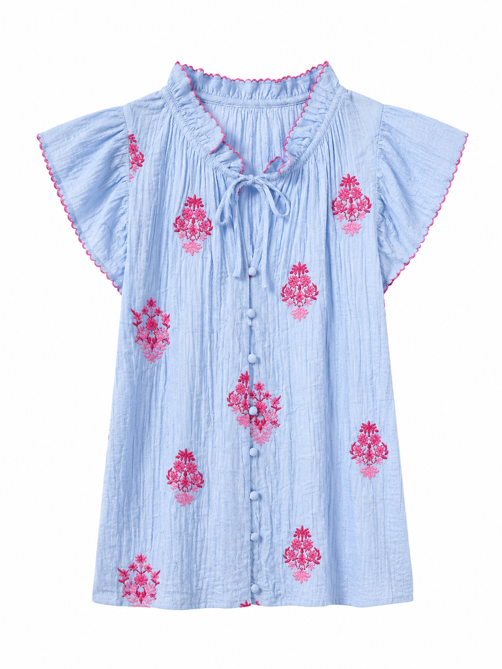 Embroired Flutter Sleeve Blouse