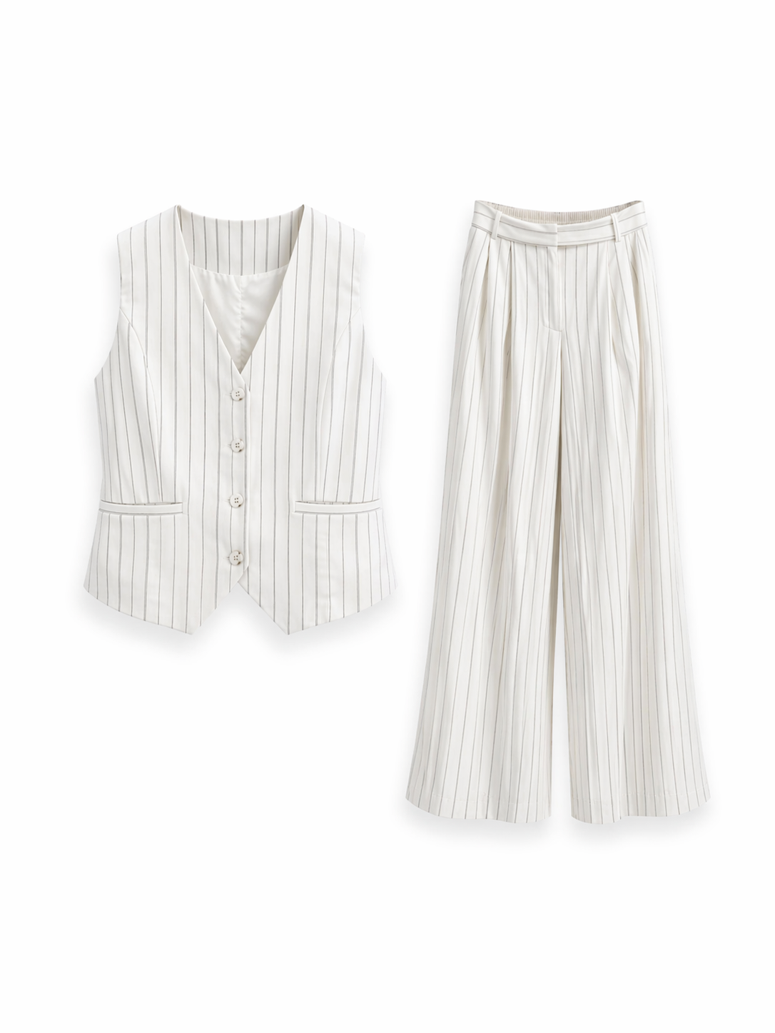 Pinstripe Tailored Vest & Wide- Leg Set