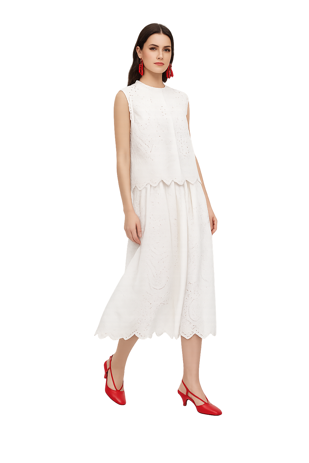 White Eyelet Midi Set