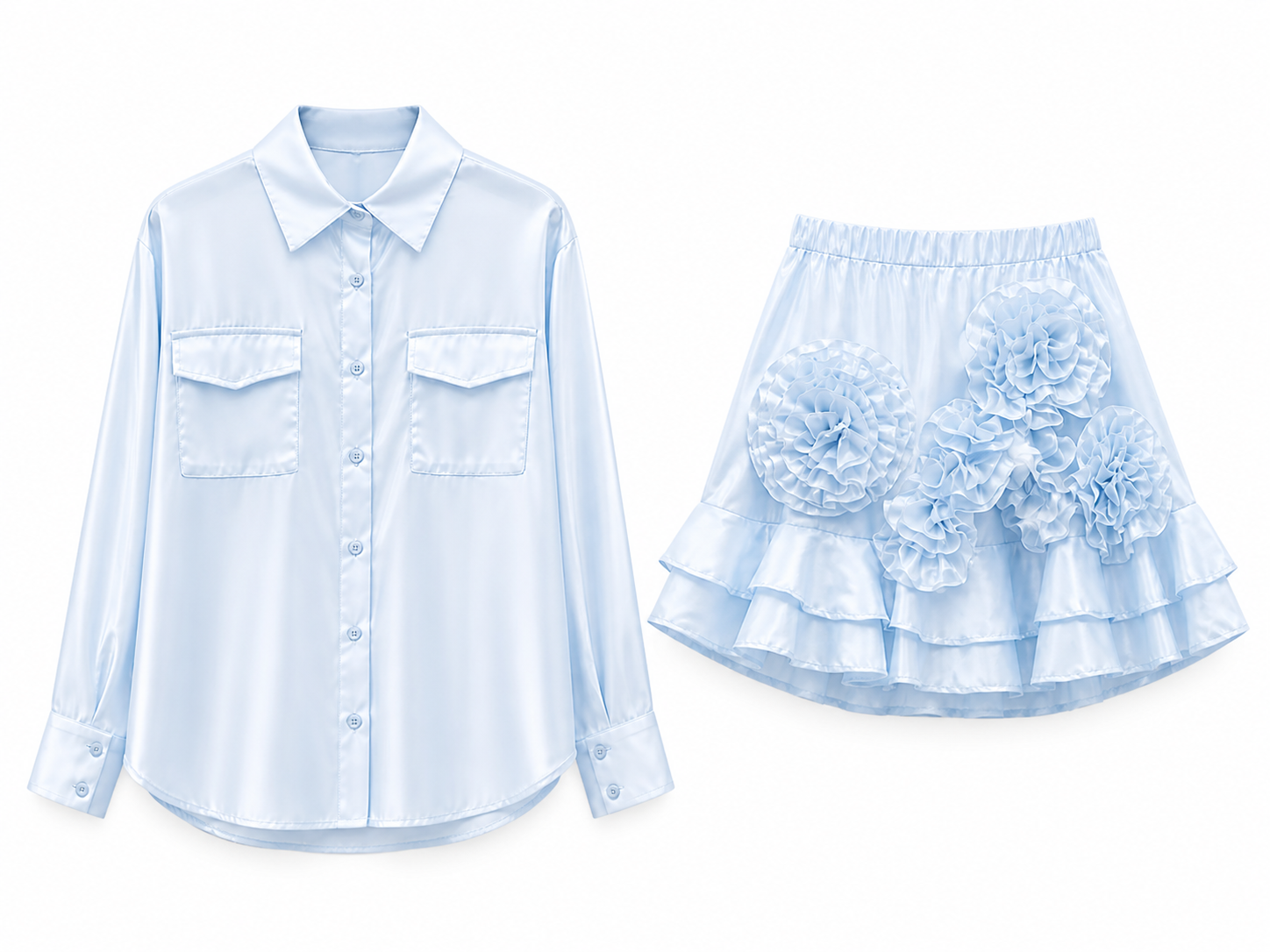 Structured Blouse & Floral Ruffle Skirt Set