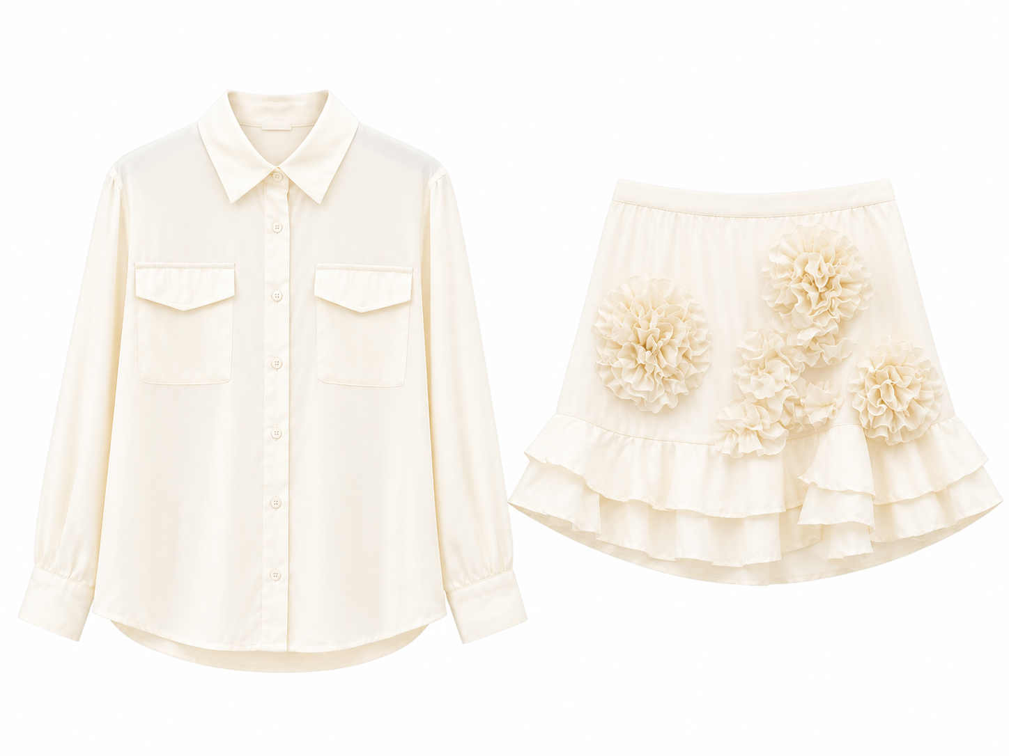 Structured Blouse & Floral Ruffle Skirt Set