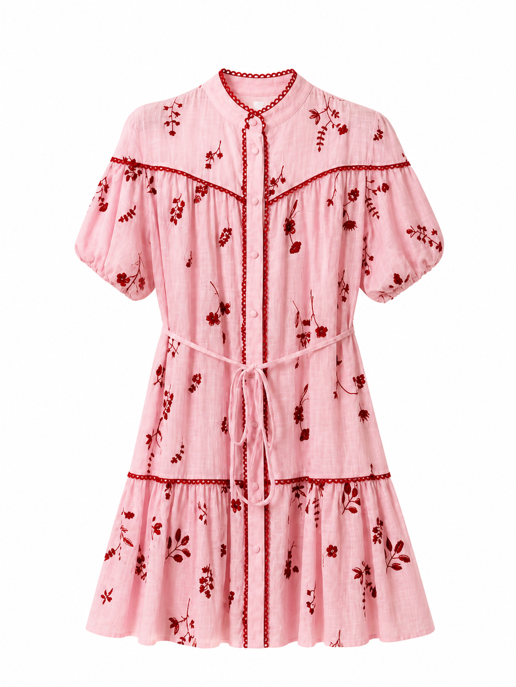Embroidered Floral Tie-Waist Mini Dress