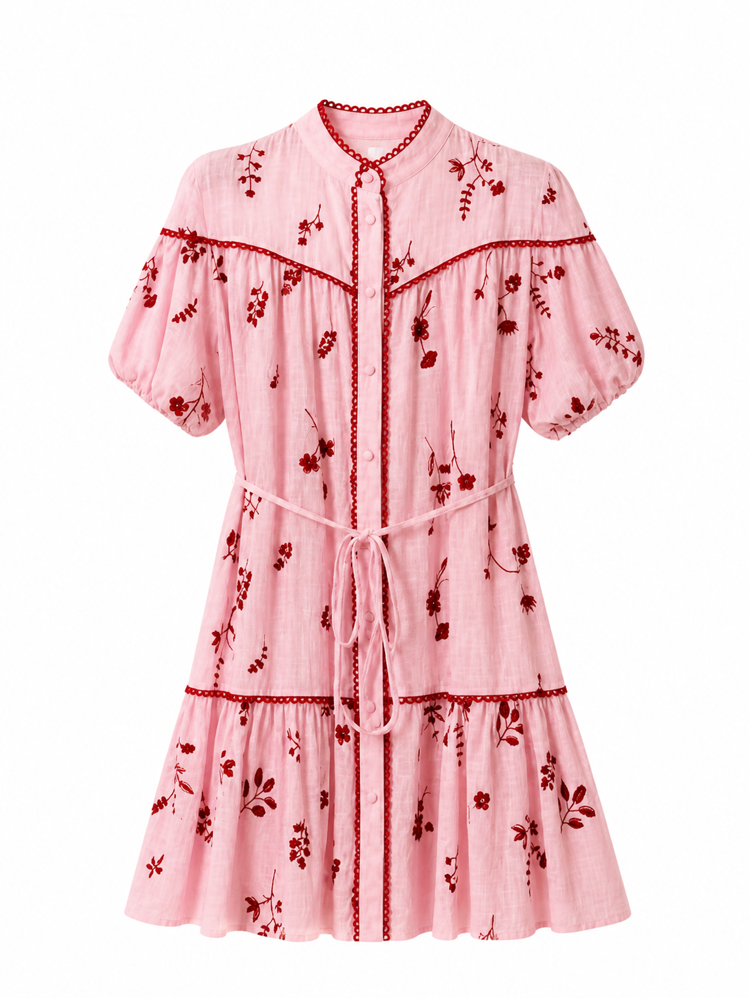 Embroidered Floral Tie-Waist Mini Dress