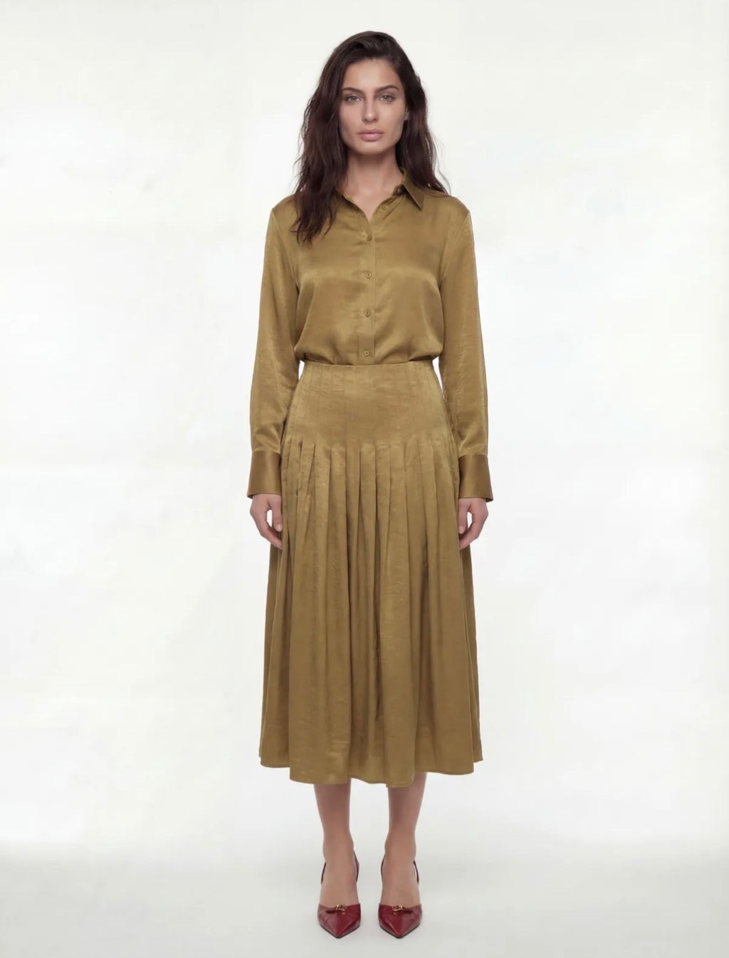 Pleated Satin Skirt