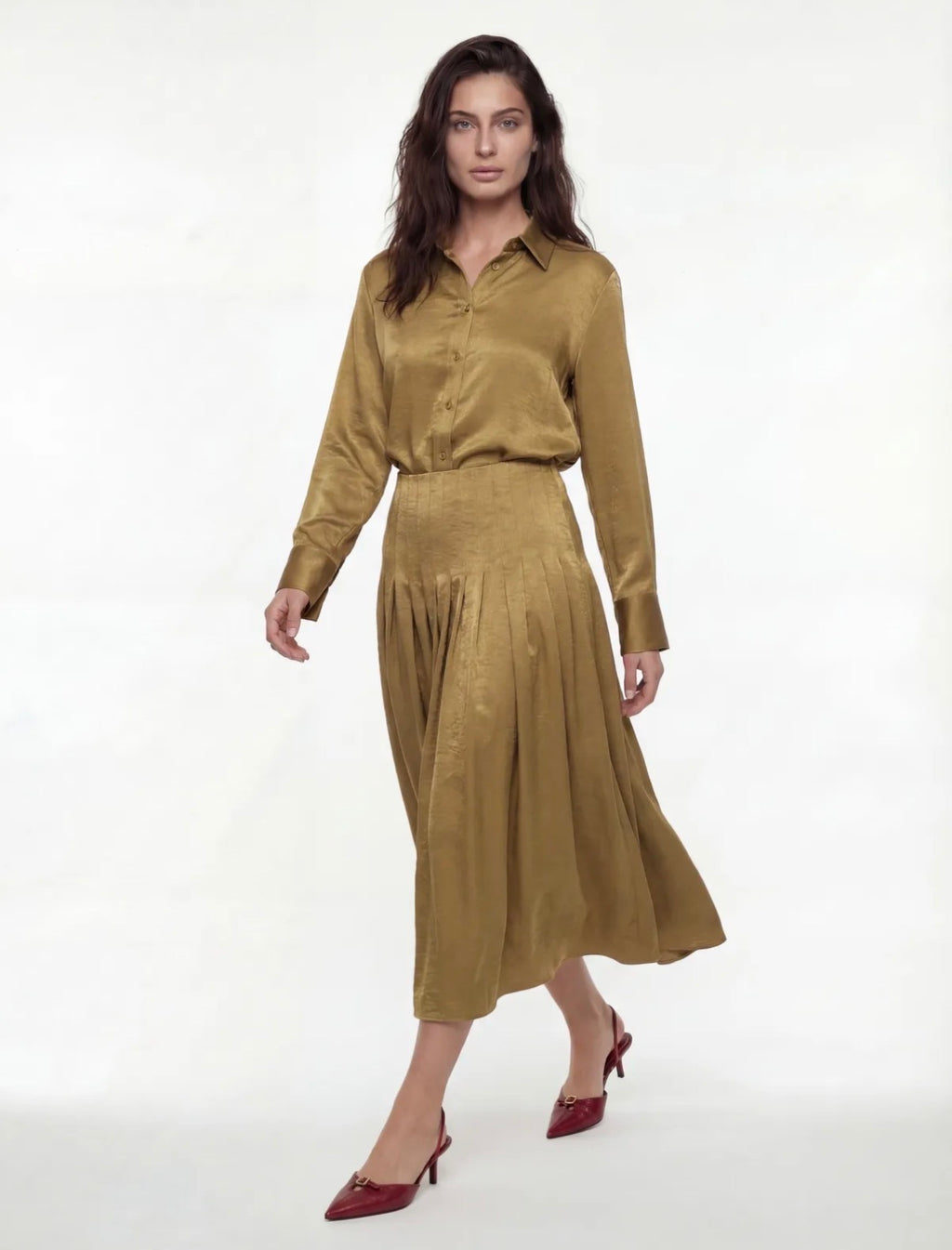 Pleated Satin Skirt